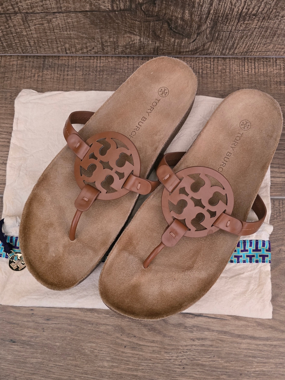 Tory Burch Miller Cloud Sandals Women’s 11 M Brown Leather Cork Beach Outdoors